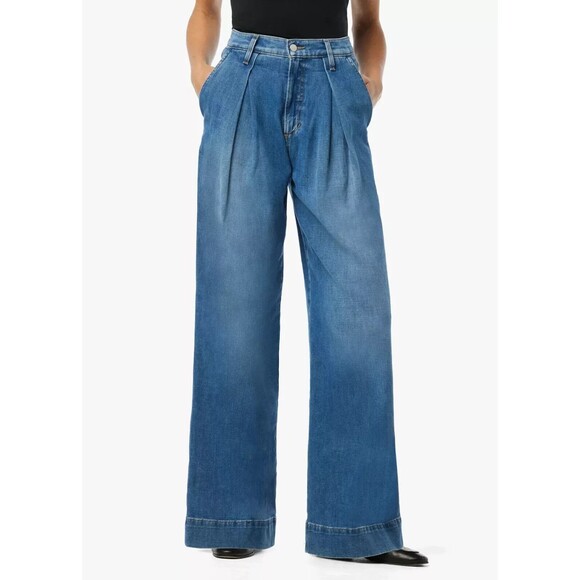 Joe's Pleated Denim Wide Leg Trousers Size 28 in Awake $268 High Waisted Long - Picture 1 of 15